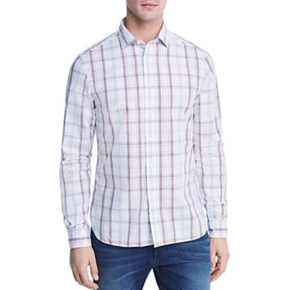 The Men’s Store Bloomingdale’s Plaid Button Up Dress Shirt Blue/ Pink Size M NWT